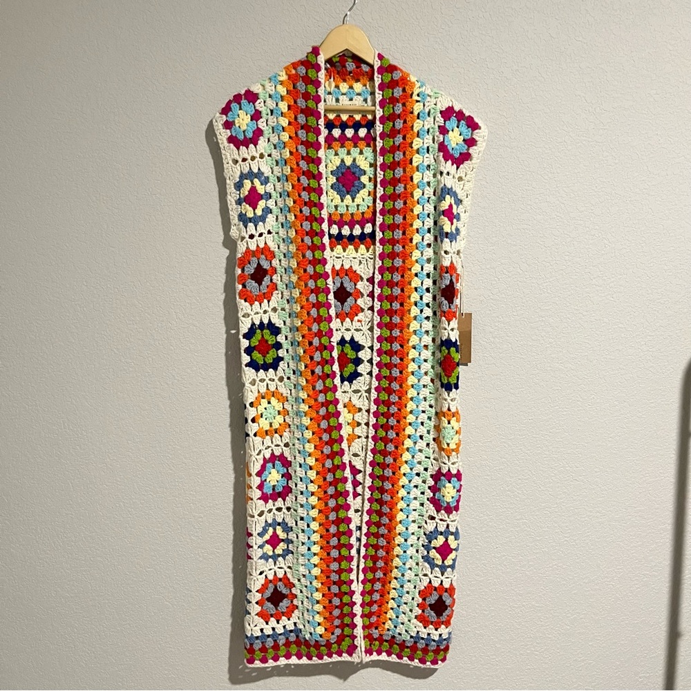 Dreamers by Debut Crochet Granny Square Cardigan Bohemian Size S/M